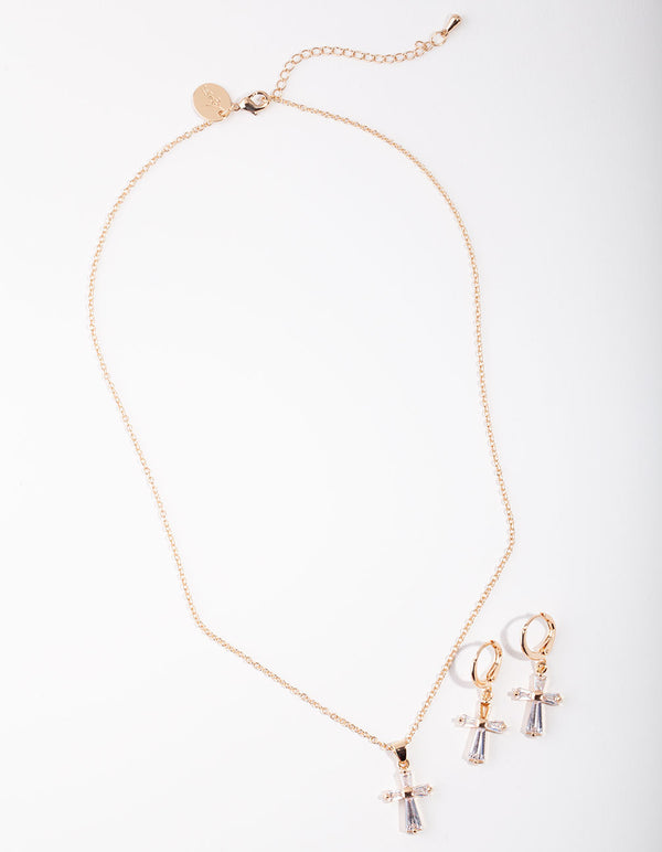 Gold Cross Necklace & Earrings