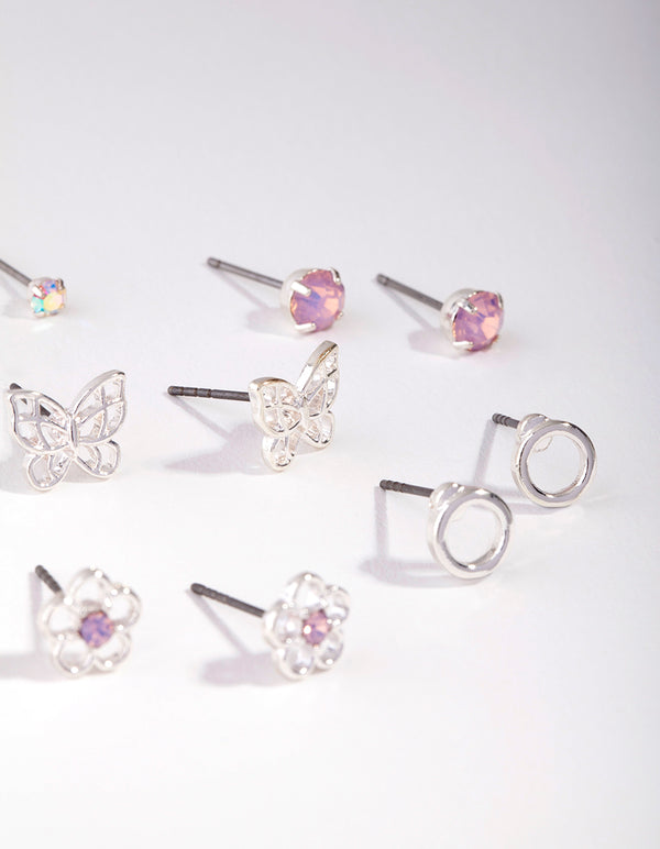 Kids Silver Butterfly & Flower 6-Pack Earring