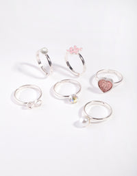 Kids Silver Pearly Heart 6-Pack Rings - link has visual effect only