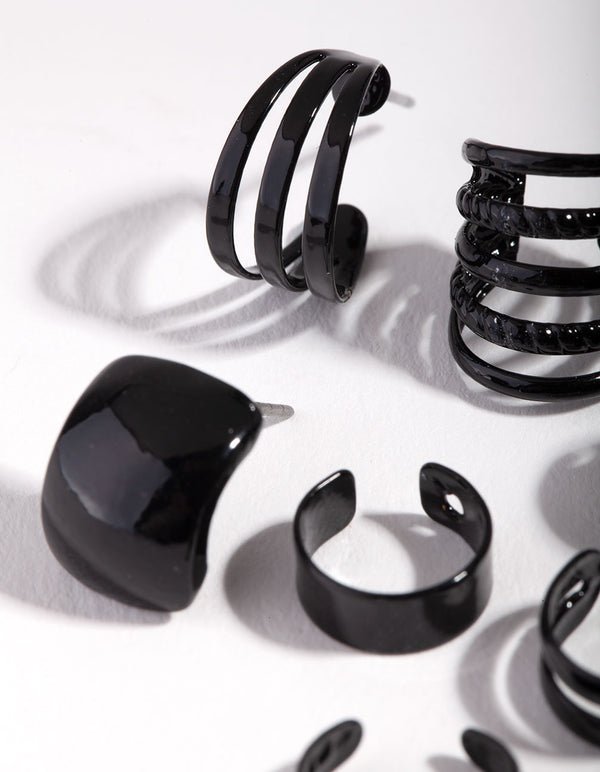 Black Textured Ear Cuff Earring Pack
