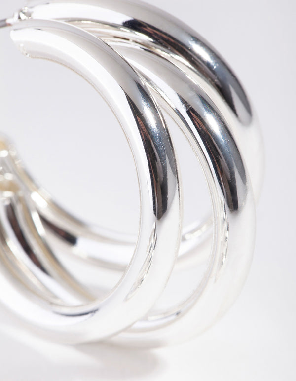 Silver 3-Row Hoop Earrings