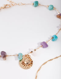Gold Semi Precious Stone & Sun Charm Choker Pack - link has visual effect only