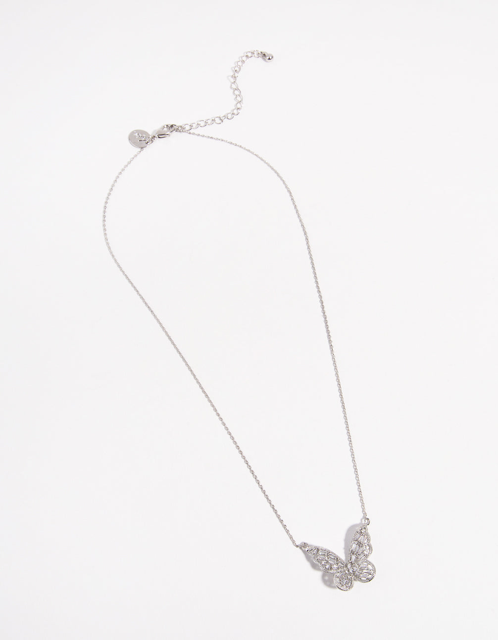 Silver Cubic Zirconia Baguette Butterfly Necklace