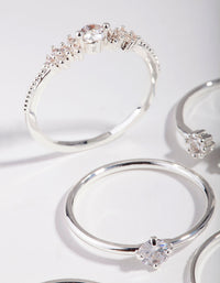 Silver Cubic Zirconia Flower 5-Pack Rings - link has visual effect only