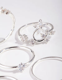 Silver Cubic Zirconia Flower 5-Pack Rings - link has visual effect only