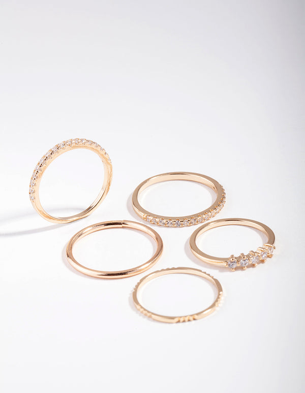Gold Cubic Zirconia Eternity Rings 5-Pack