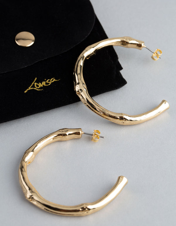 18ct Gold Plated Brass Bamboo Look Open Hoop Earrings