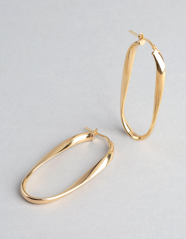 Gold Plated Sterling Silver Oval Twist Hoop Earrings