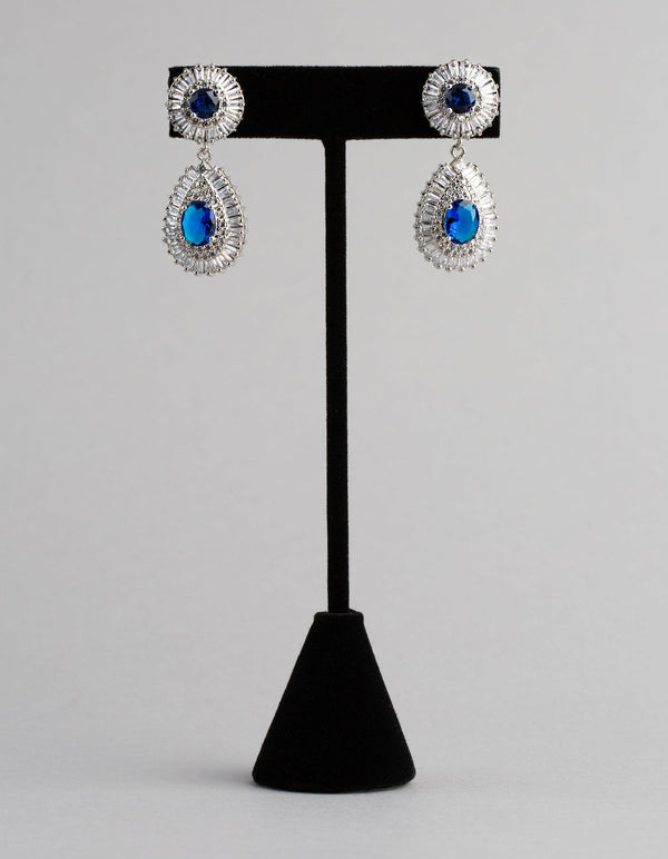 Silver Cubic Zirconia Crown Jewel Drop Earrings