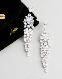 Silver Cubic Zirconia Statement Flower Drop Earrings - link has visual effect only