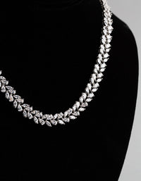 Silver Cubic Zirconia Statement Navette Stone Necklace - link has visual effect only