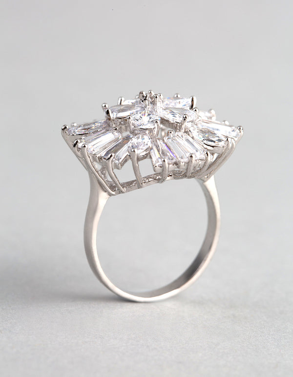 Silver Cubic Zirconia Statement Flower Burst Ring