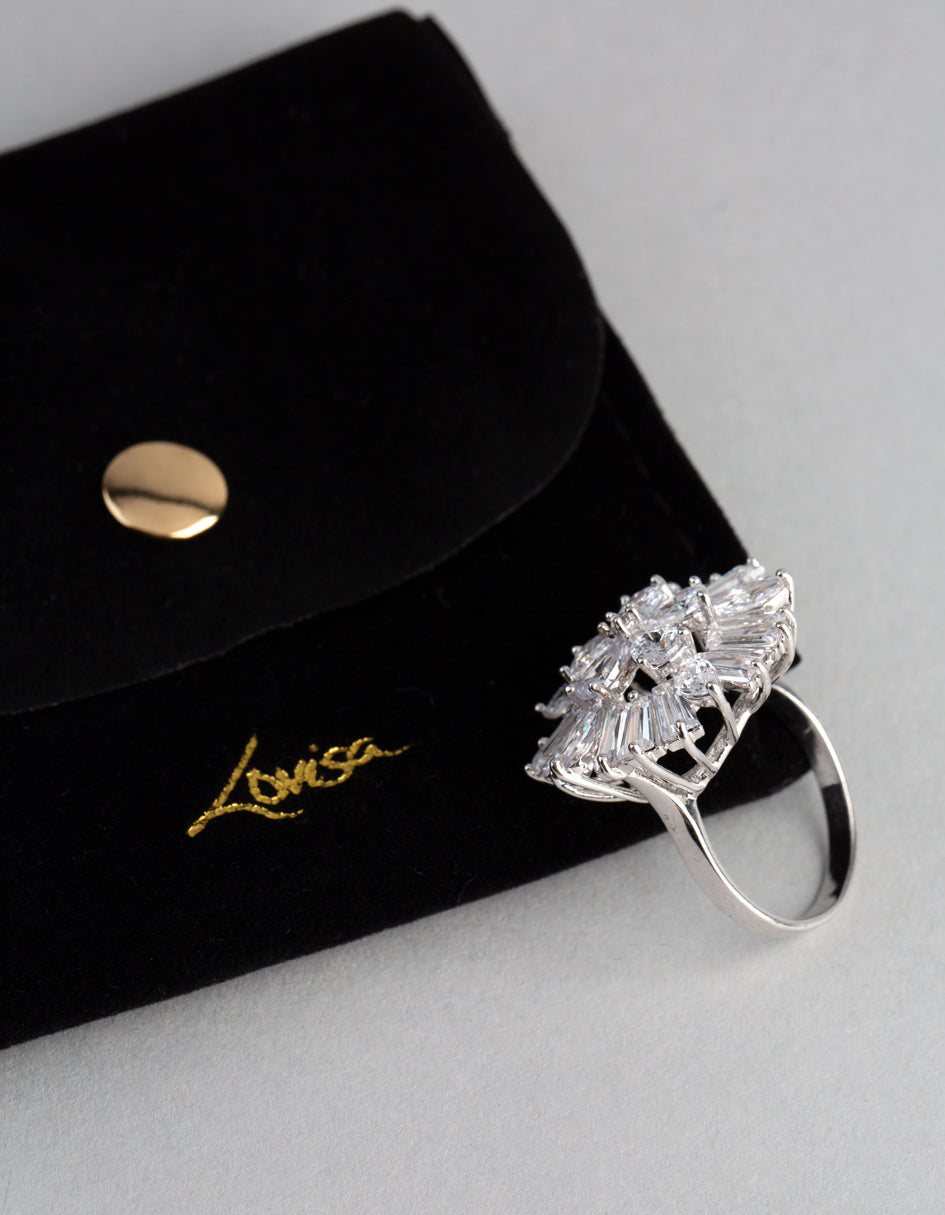 Silver Cubic Zirconia Statement Flower Burst Ring