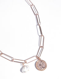 Rose Gold Rectangle Pearl Necklace - link has visual effect only