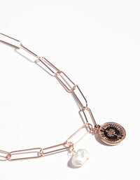 Rose Gold Rectangle Pearl Necklace - link has visual effect only