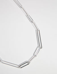 Silver Plated Fine Rectangle Link Necklace - link has visual effect only