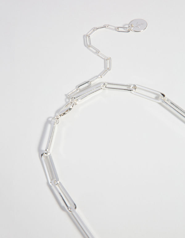 Silver Plated Fine Rectangle Link Necklace