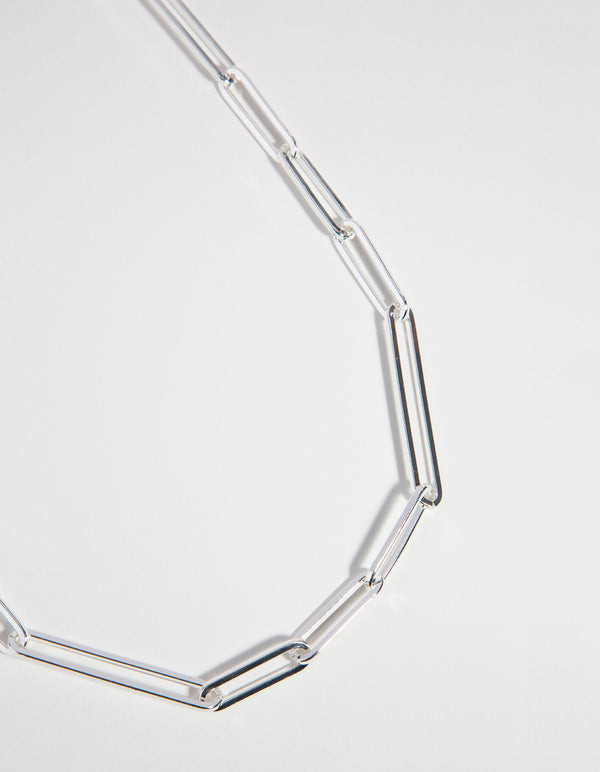 Silver Plated Fine Rectangle Link Necklace