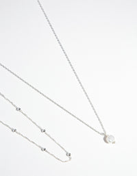 Silver Plated 2-Row Single Pearl Drop Necklace - link has visual effect only