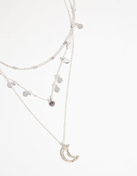 Silver Moon Charm 3-Layer Necklace - link has visual effect only