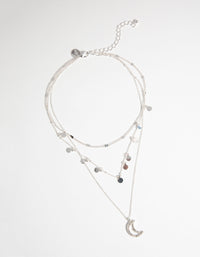 Silver Moon Charm 3-Layer Necklace - link has visual effect only