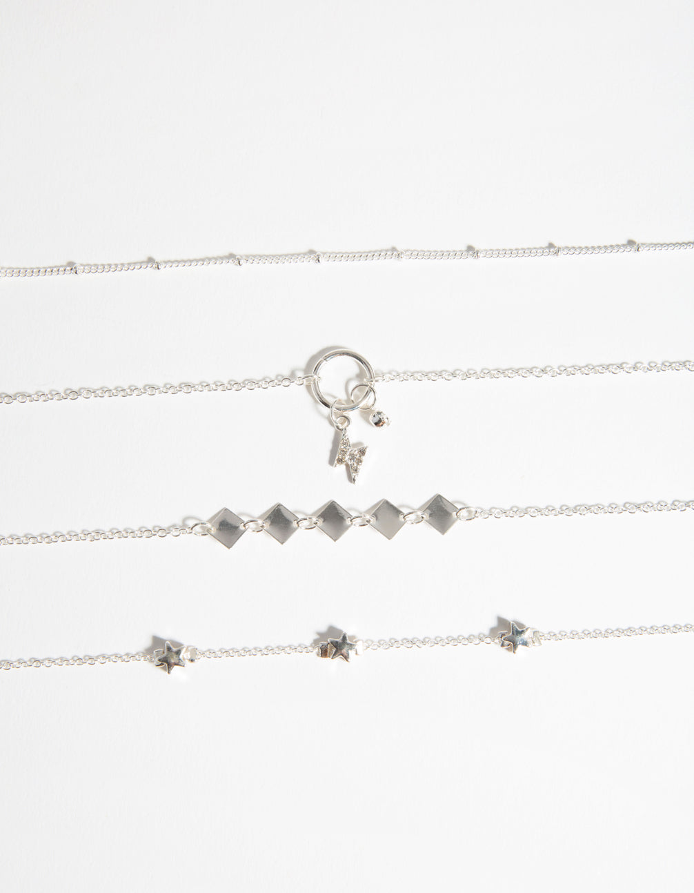 Silver Roses Bracelet & Anklet 4-Pack Set
