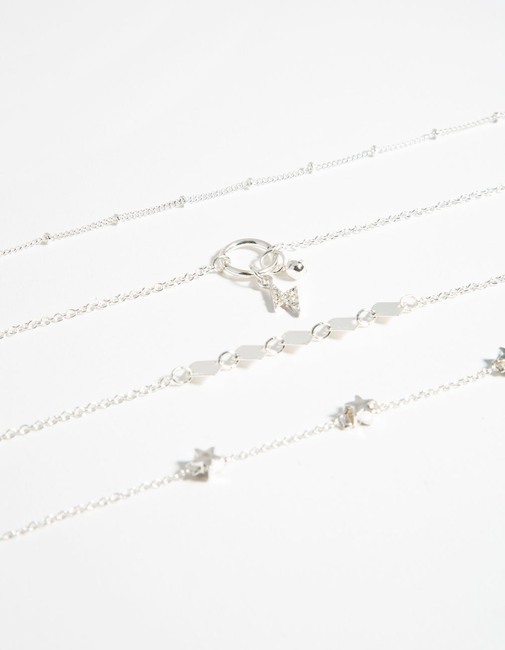 Silver Roses Bracelet & Anklet 4-Pack Set