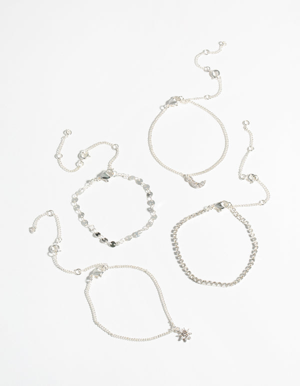 Silver 4-Pack Celestial Charm Bracelet