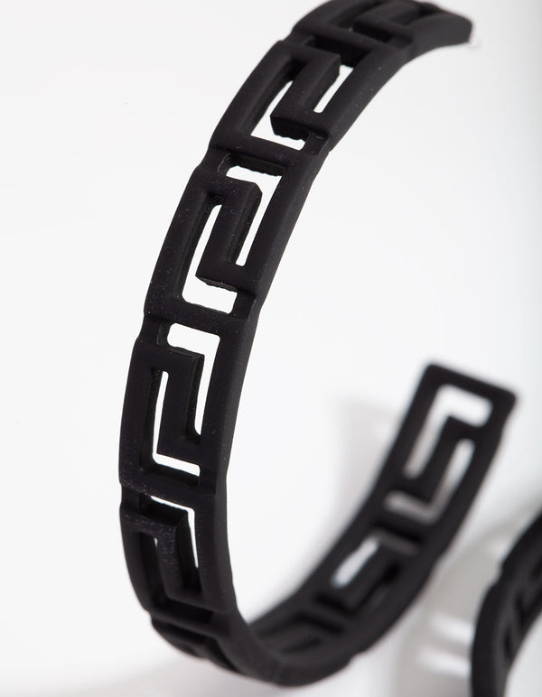 Matte Black Greek Key Hoop Earrings