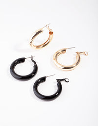 Gold Black Hoop Pack Earring - link has visual effect only