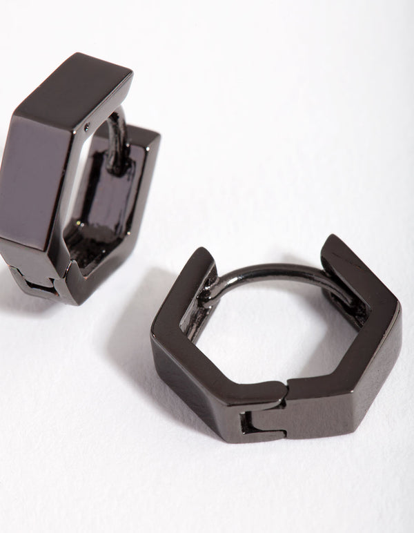 Gunmetal Hexagon Huggie Earrings