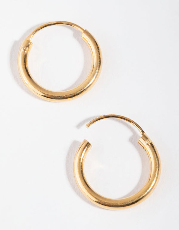 Gold Plated Sterling Silver 15x2MM Hoop Earrings