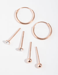 Rose Gold Plated Sterling Silver Cubic Zirconia Ball Stud & Hoop Earrings - link has visual effect only