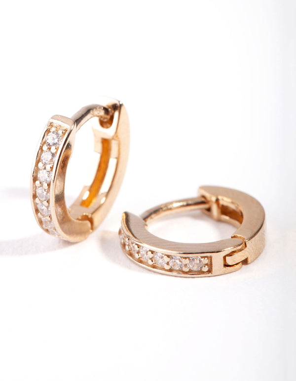 Gold Plated Sterling Silver Cubic Zirconia Huggie Earrings