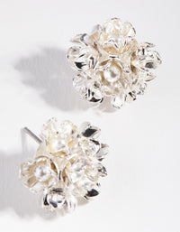 Silver Pearl Rose Bud Stud Earrings - link has visual effect only