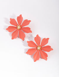 Matte Coral Big Flower Stud Earrings - link has visual effect only