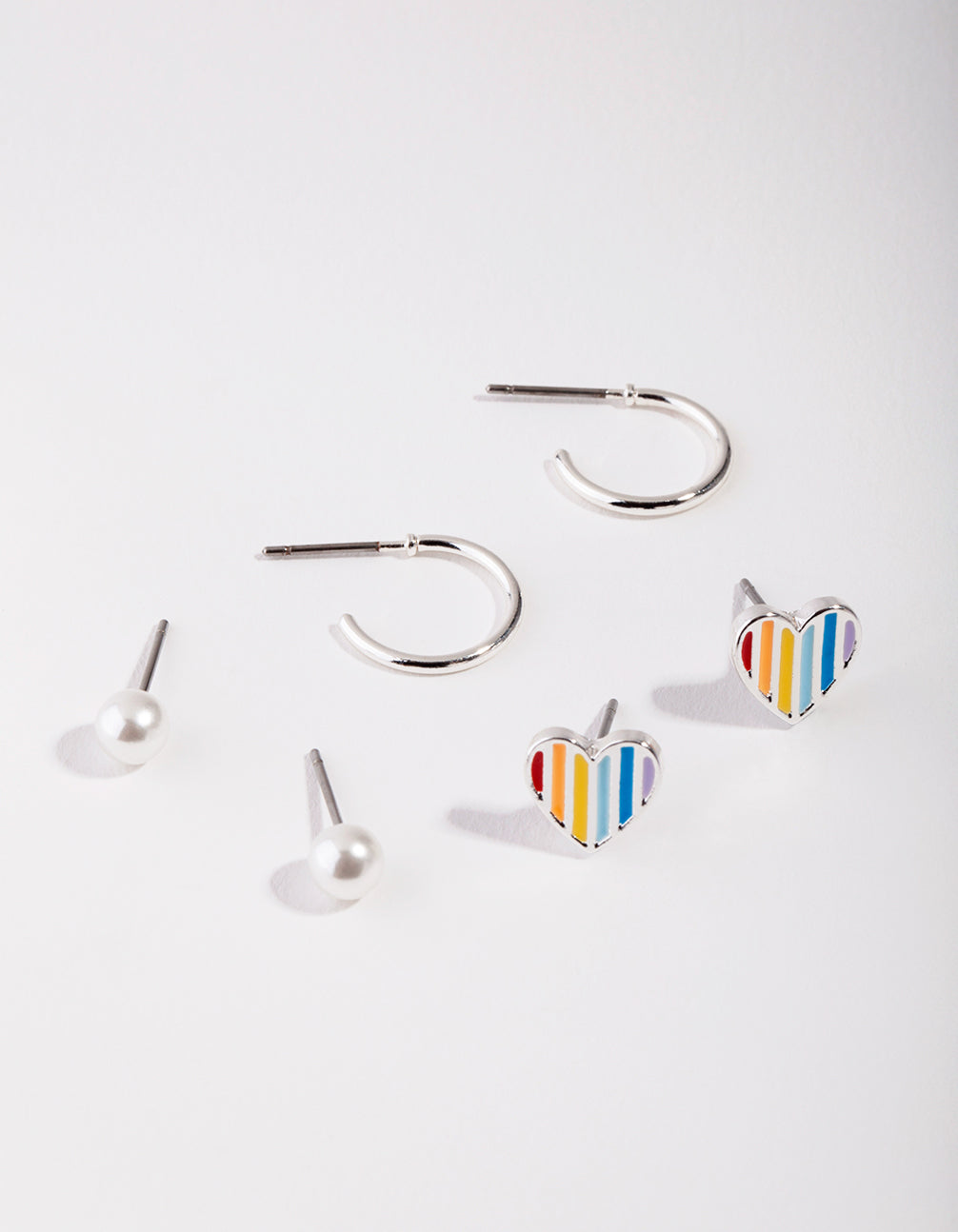 Silver Rainbow Heart Pack Earring