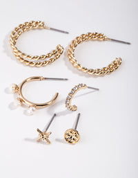 Gold Mixed Metal Pearl 6-Pack Earring - link has visual effect only