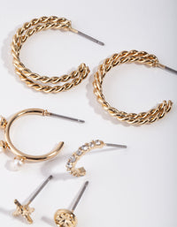 Gold Mixed Metal Pearl 6-Pack Earring - link has visual effect only