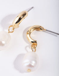 Gold Pearl Drop Huggie Earrings - link has visual effect only