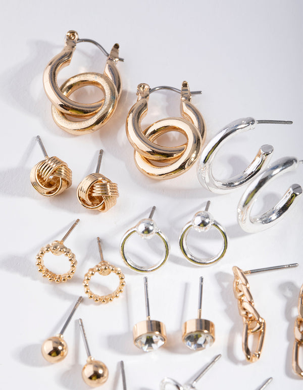 Mixed Metals Chain & Hoop 16-Pack Earring