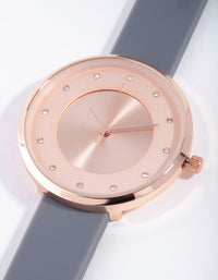 Rose Gold Diamante Sunray Silicon Buckle Watch - link has visual effect only