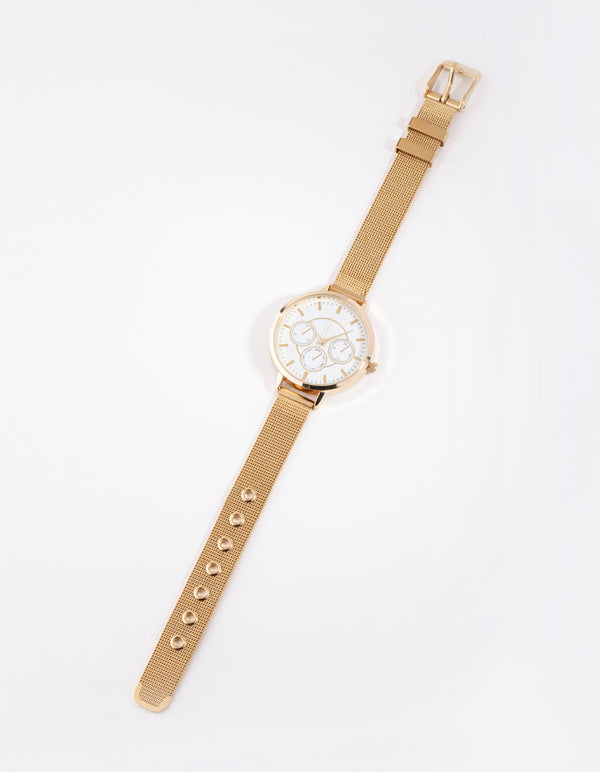 Gold White Dial Mesh Watch
