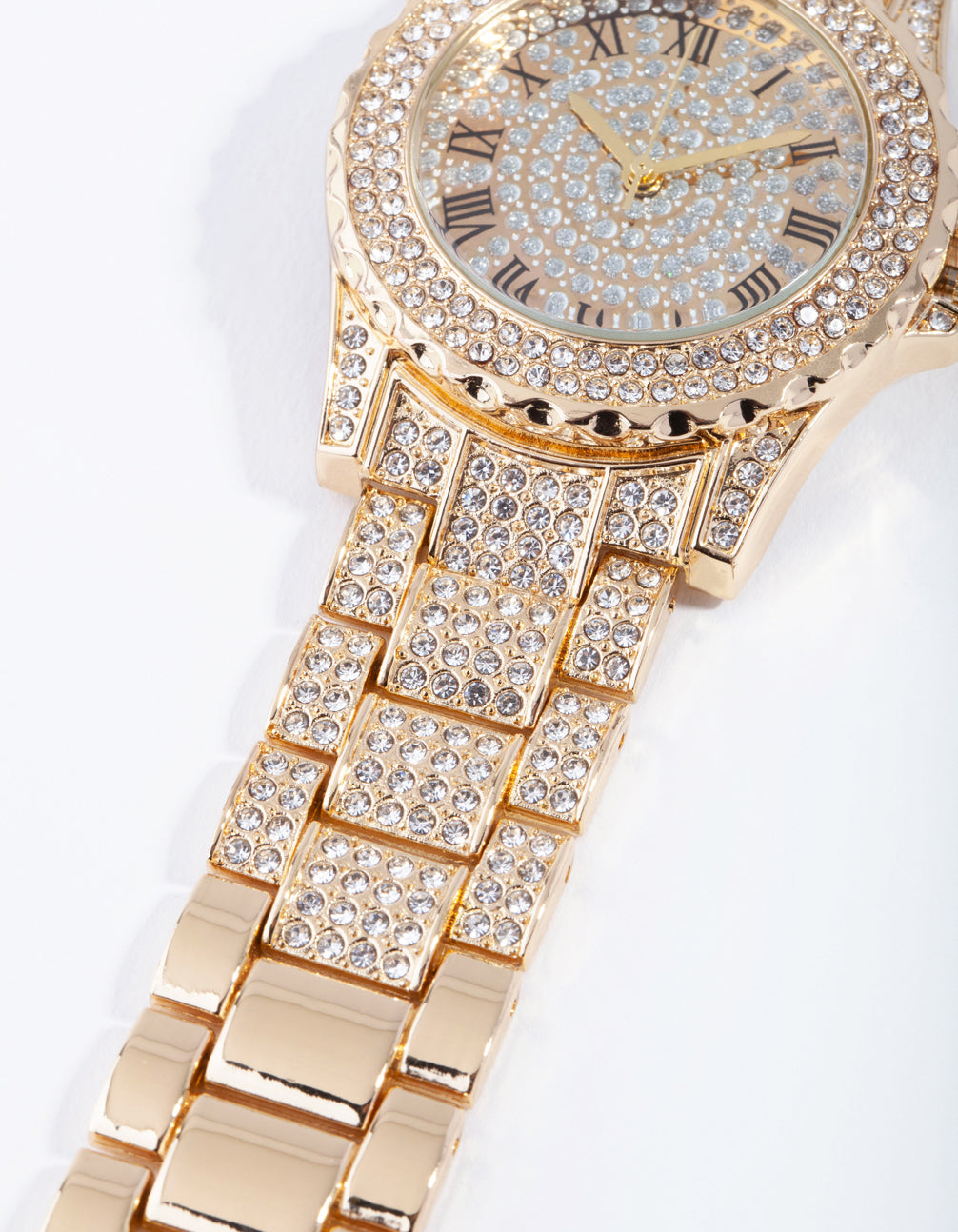 Gold Mega Bling Link Watch
