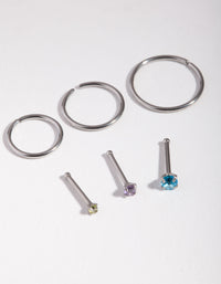 Surgical Steel Graduating Cubic Zirconia Nose Piercings 6-Pack - link has visual effect only