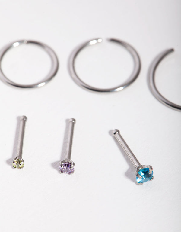 Surgical Steel Graduating Cubic Zirconia Nose Piercings 6-Pack
