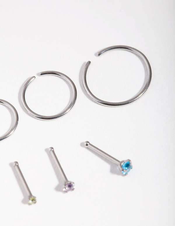 Surgical Steel Graduating Cubic Zirconia Nose Piercings 6-Pack