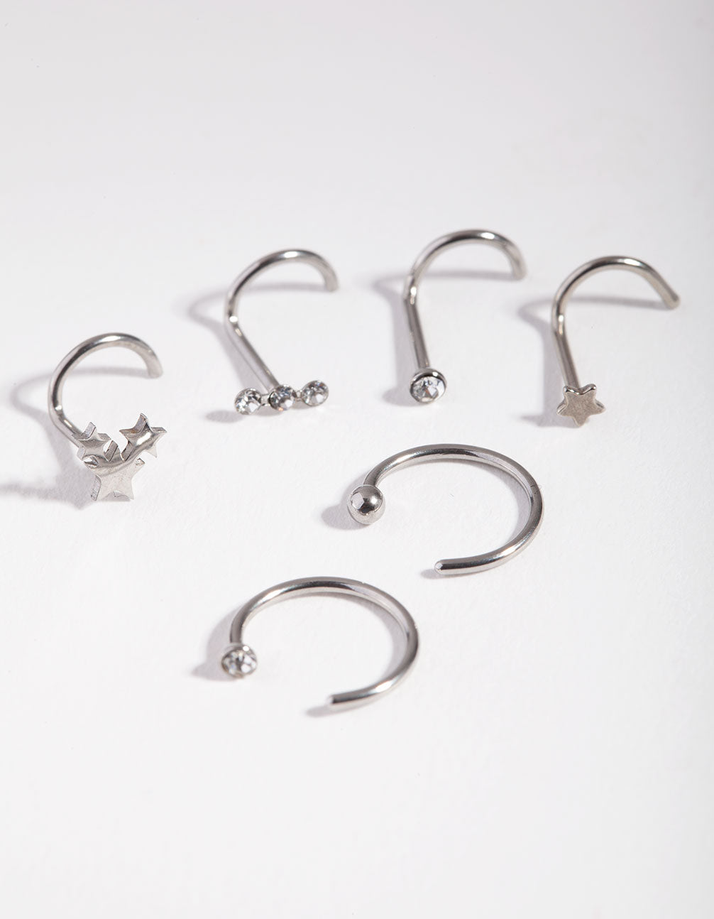Surgical Steel Starry Diamante Nose Piercing 6-Pack