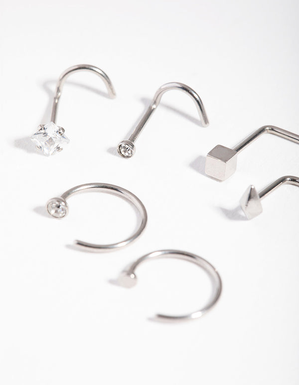 Surgical Steel Geometric Nose Ring 6-Pack