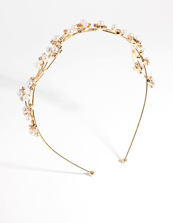 Gold Wire Pearl Crystal Headband